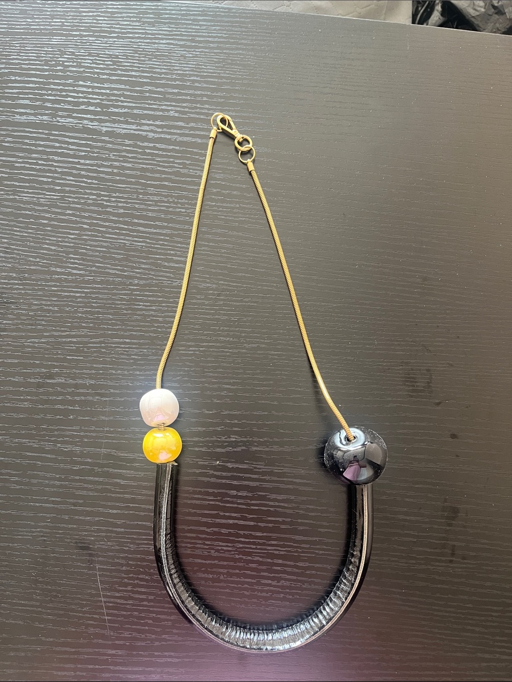 Black and Gold Contemporary Bead Necklace with Yellow Accent